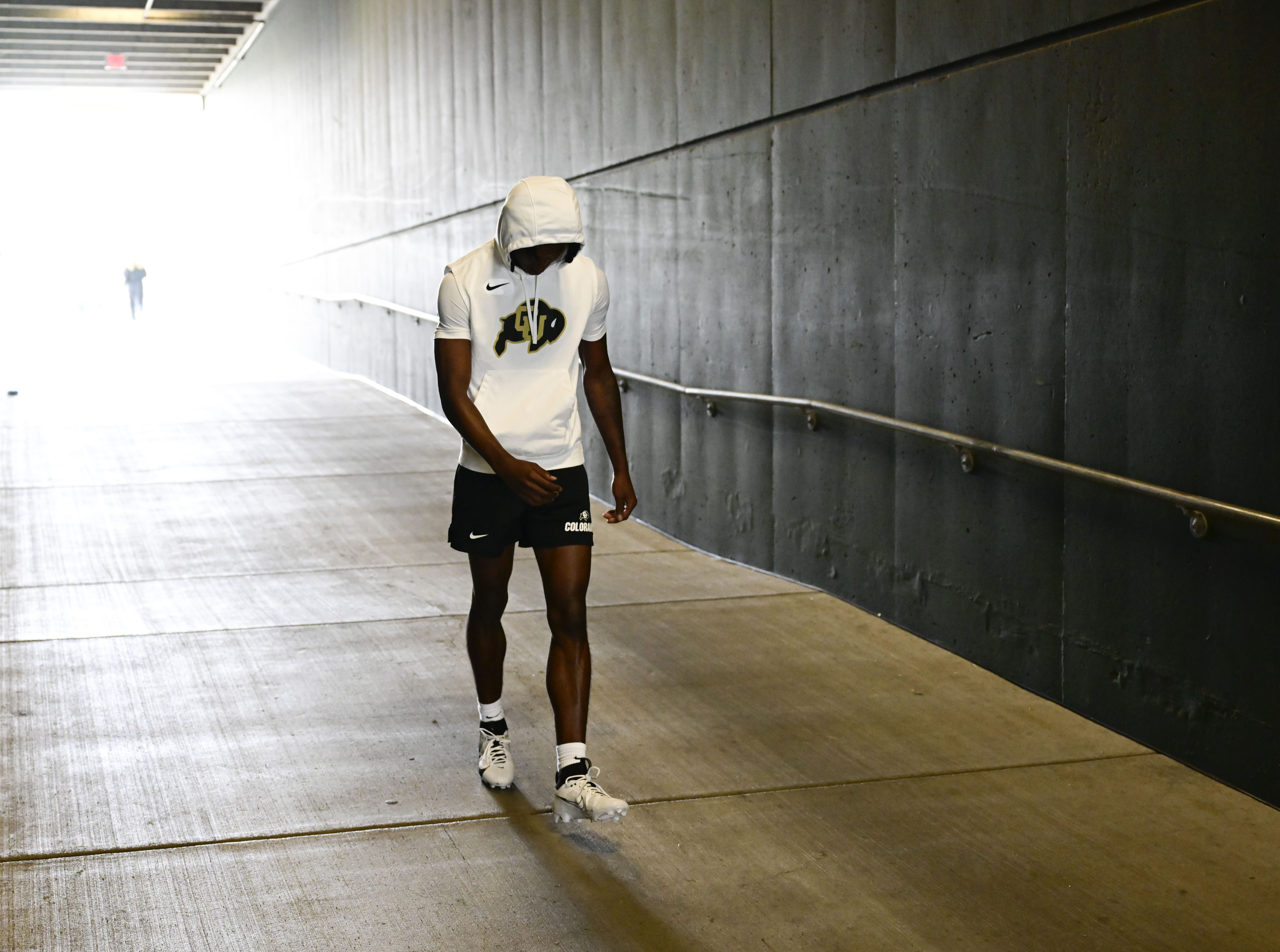 Colorado Buffaloes cornerback Cormani McClain (1) makes his way through the tunnel for warmups before playing the Oregon Ducks at Autzen Stadium September 23, 2023. (Photo by Andy Cross/The Denver Post)
